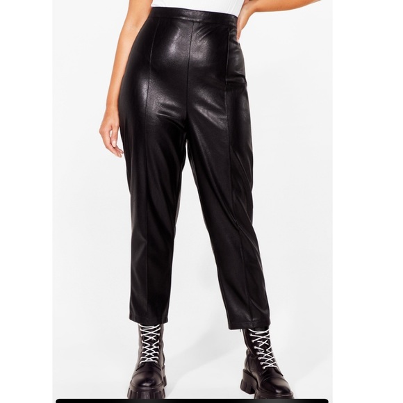 NWT Nasty Gal Faux Leather Tapered Pants - Picture 3 of 10